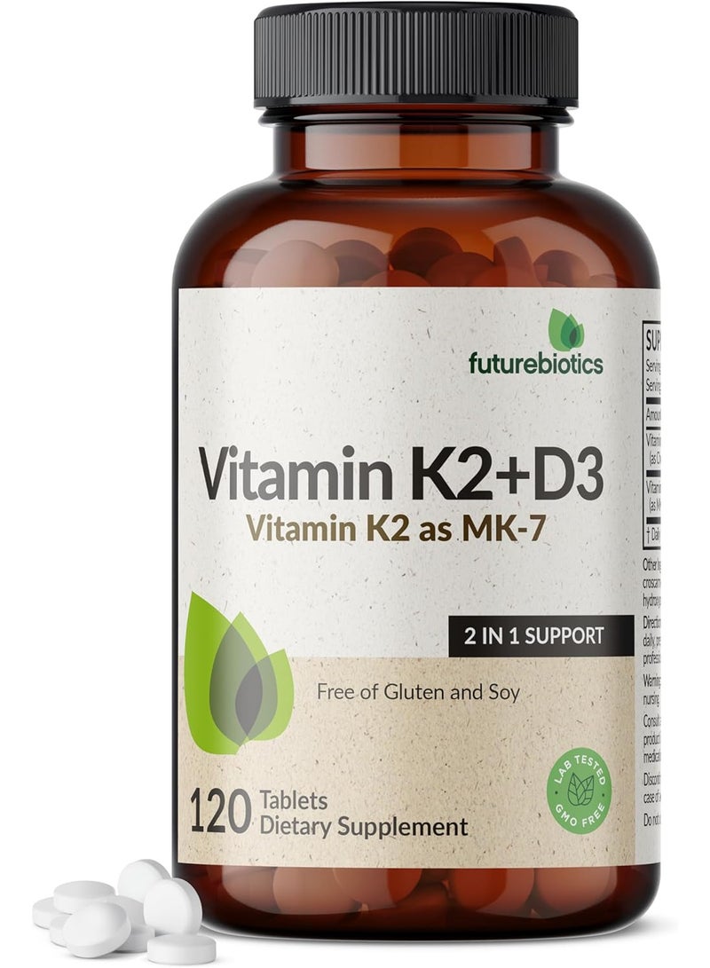 فيوتشر بايوتكس Vitamin K2 with D3, 2 in 1 Support, 5000 IU Vitamin D3 & 90 mcg Vitamin K2 MK-7 Non-GMO, 120 Tablets - Image 1